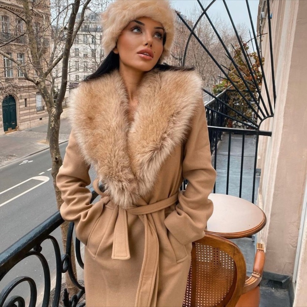 Zara Italian Wool Belted Coat Light Camel Color